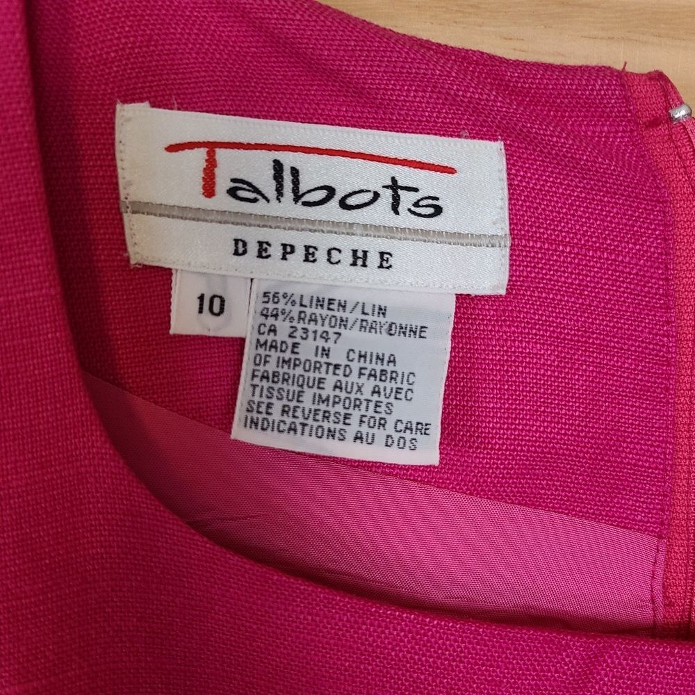 Talbots Size 10 Preppy Depeche Pink Short Sleeve Linen Sheath Dress Old Money - Picture 5 of 8